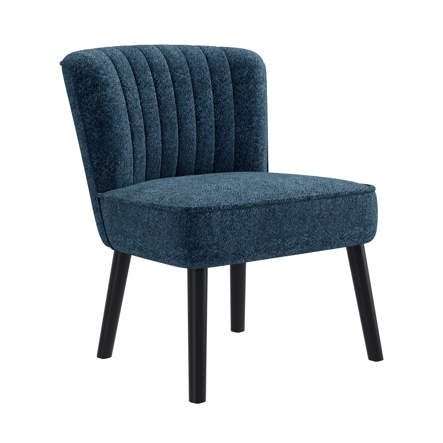 Accent Chair Shellback Channel Back Boucle Navy Blue Solid Wood Legs