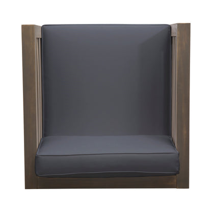 Outdoor Club Chair, Acacia Wood Patio Chair with Fabric Cushion, Backyard, Grey