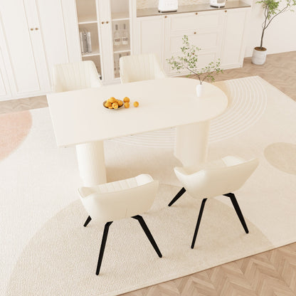 63' medieval modern cream style MDF dining table and beige PU dining chair set,