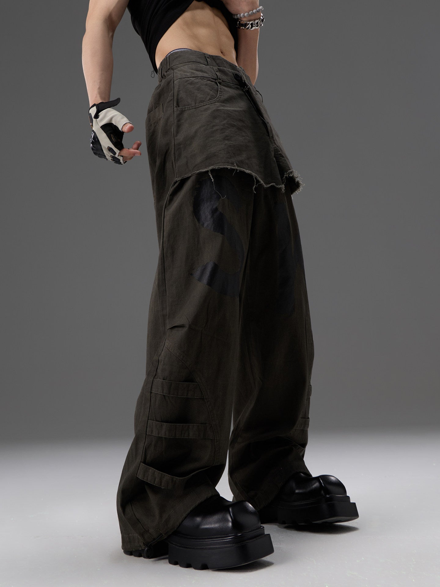 Mock-two-piece Design Straight-leg Workwear Pants