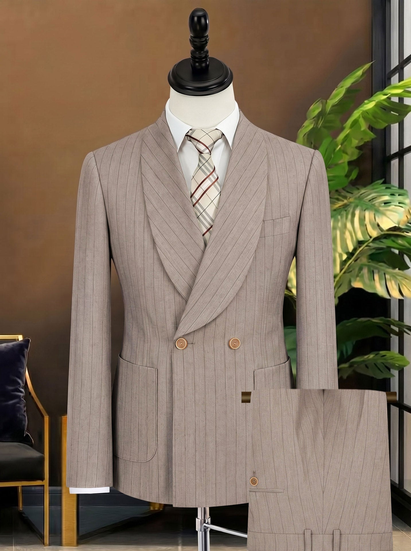 Mens Business Gentleman Formal Double-Breasted Suit Set