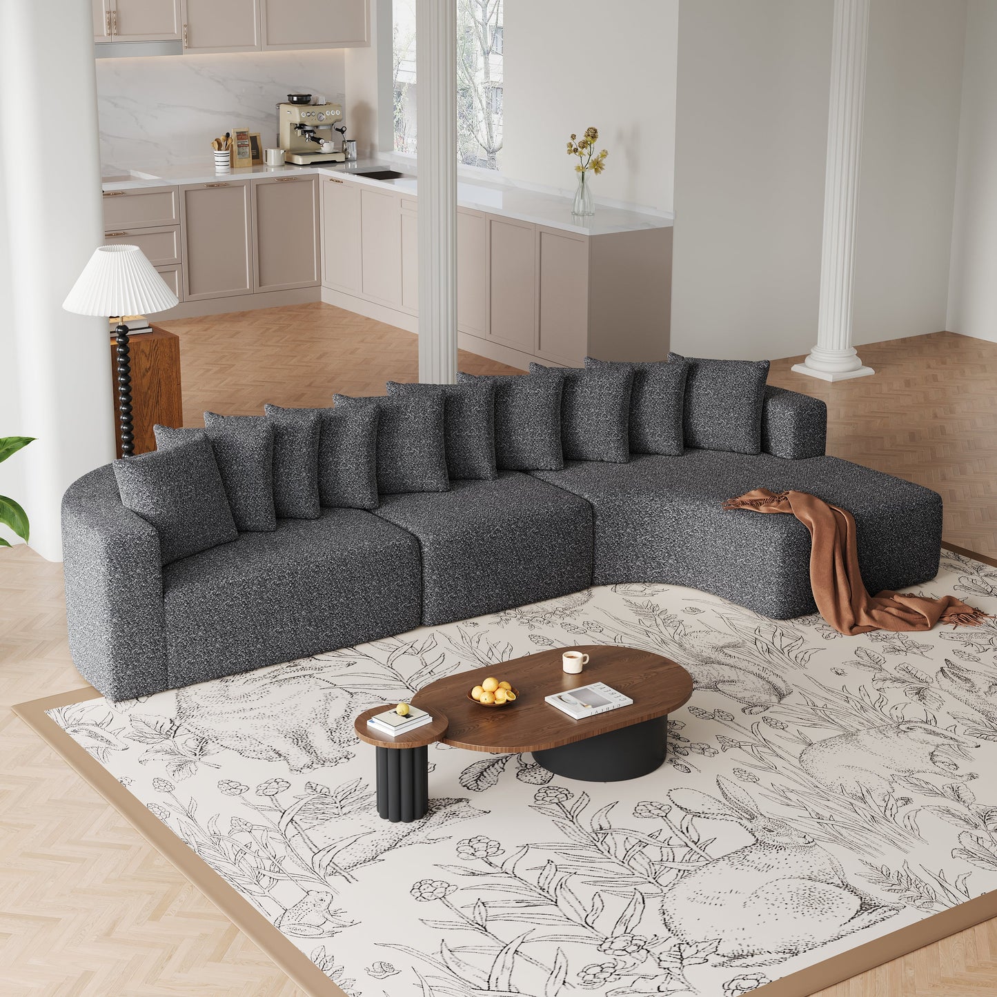 Cloud Sectional Sofa 131" Gray Chenille 3-Seat Right Chaise