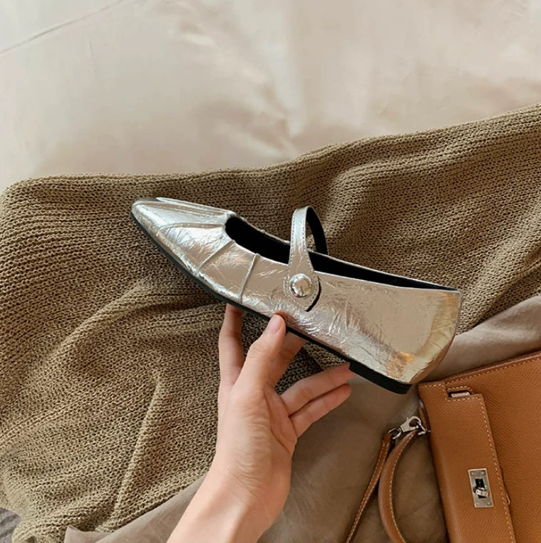 2026 Summer New Women French Style Mary Janes, Inner Heightening Wrinkle Square Toe Shallow Shoes With Single Strap Buckle Fashion Flats