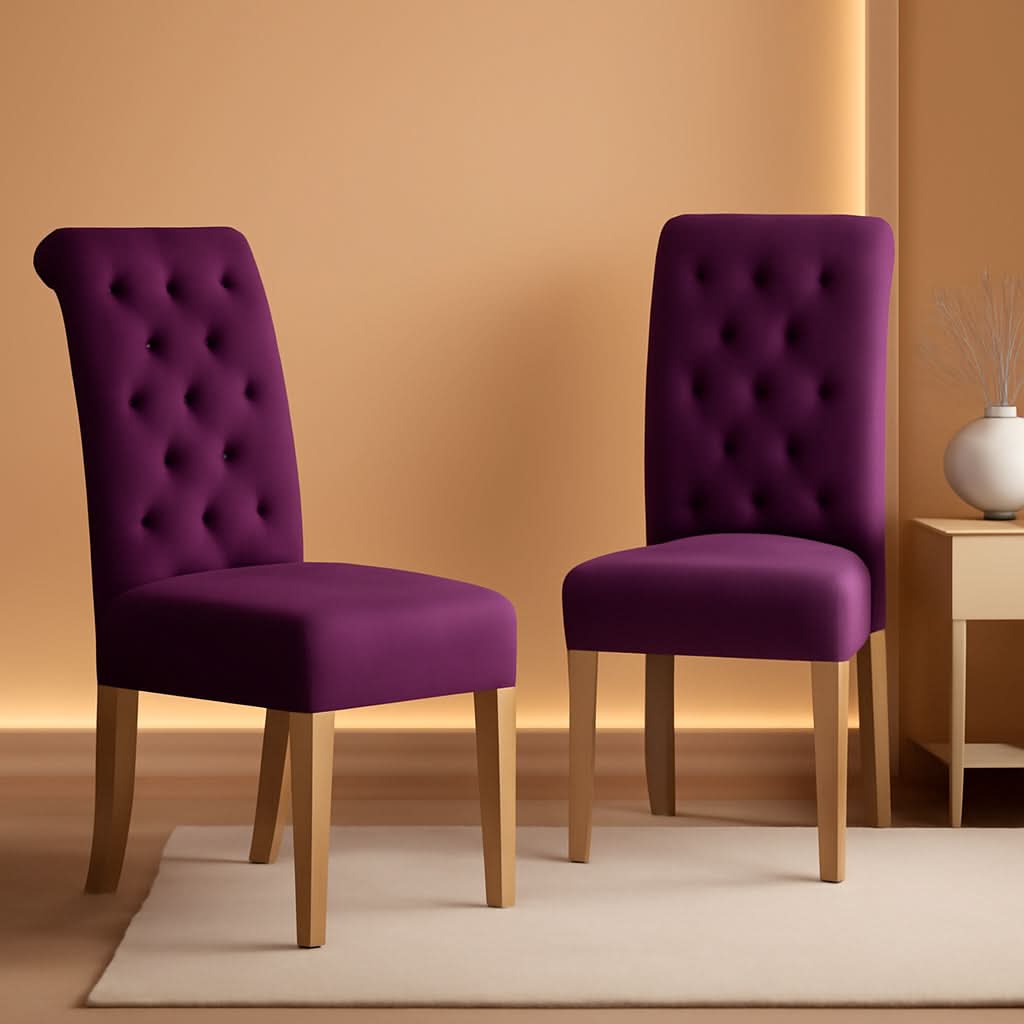 Solid Wood Purple Tufted Parsons Dining Chair Set of 2