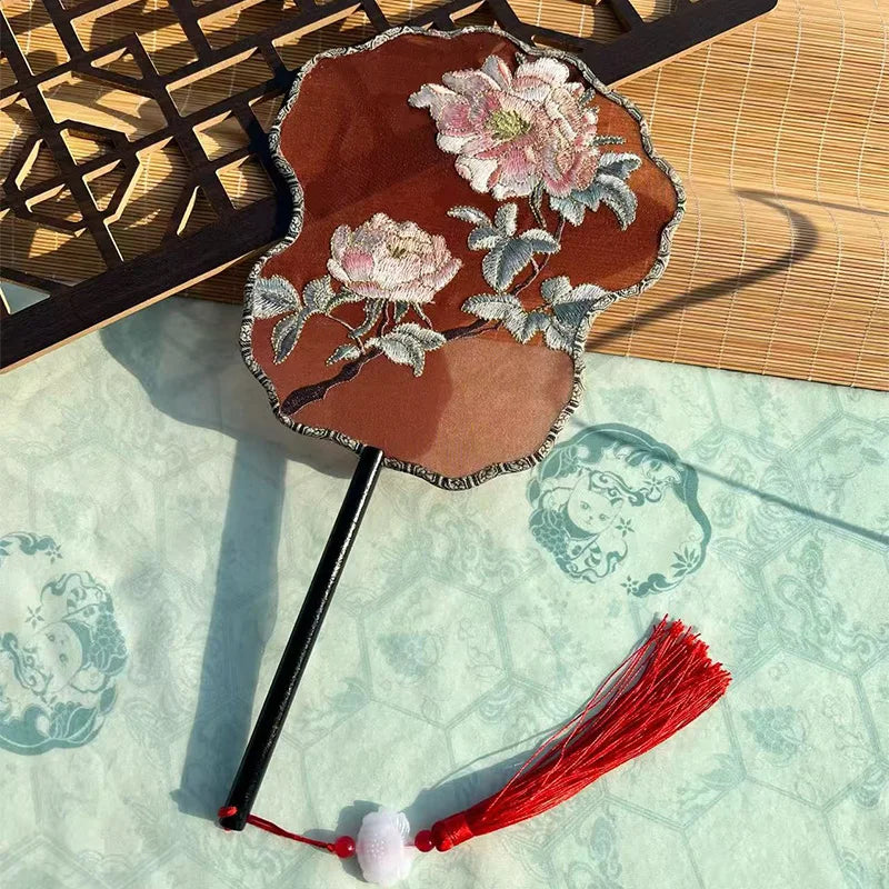 Ancient Style Fan Chinese Style Hanfu Dance Shooting Long Handled Embroidered Classical Double Sided Fan Female Decorative Fan
