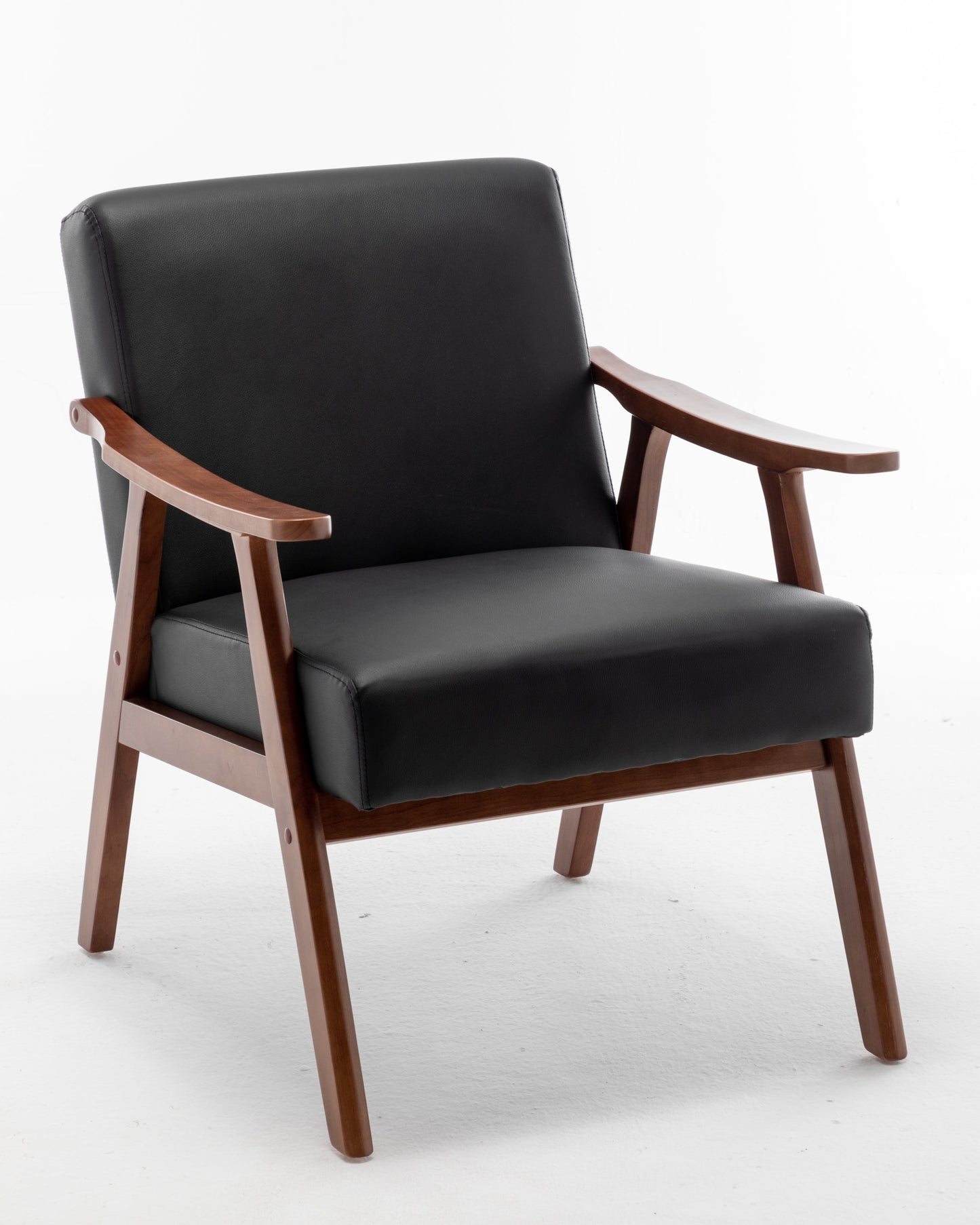 Mid-Century Wingback Accent Chair Black PU Leather 26x31x32