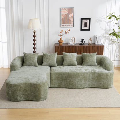 Sectional Sofa L-Shape Chenille Green 4 Seat 104