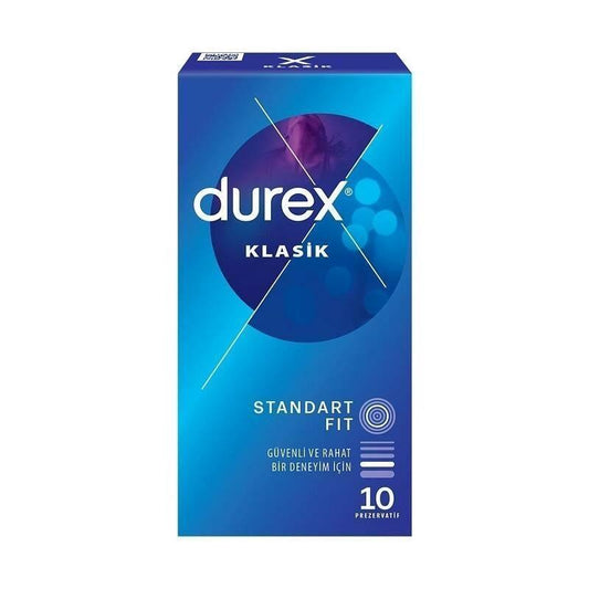 Durex Classic Condom - Lubricated Latex Condoms for Safe Intimacy, Standard Fit, 10 Count