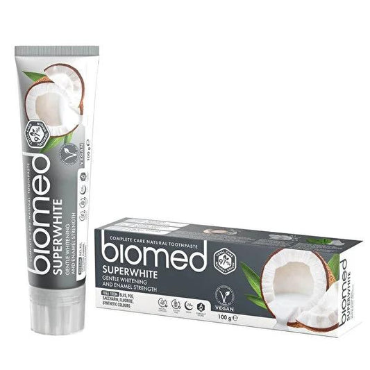 Biomed Superwhite: Natural Whitening Toothpaste with Coconut Oil & Bromelain - Gentle, Sensitive Teeth Formula for Plaque Reduction & Gum Care