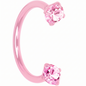 Pink Double Gem Horseshoe Nose Ring - Solid Titanium Anodized