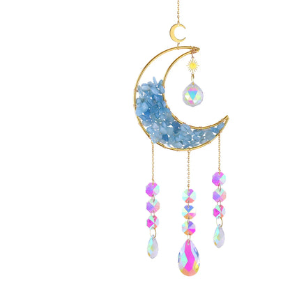 Hourglass Moon Purple Blue Green Pink Crystal Sun Catcher Pendant Decoration, Half Moon Window Hanging Pendant - Home and Garden