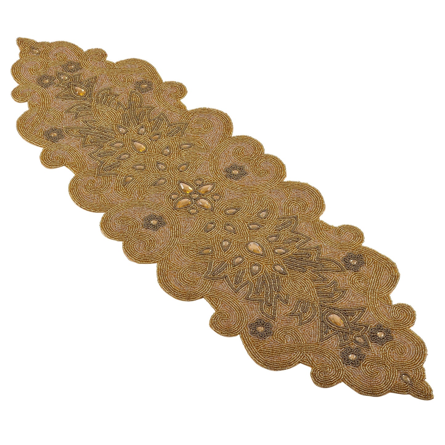 Fennco Styles Beaded Scroll Motif Table Runner - 2 Colors