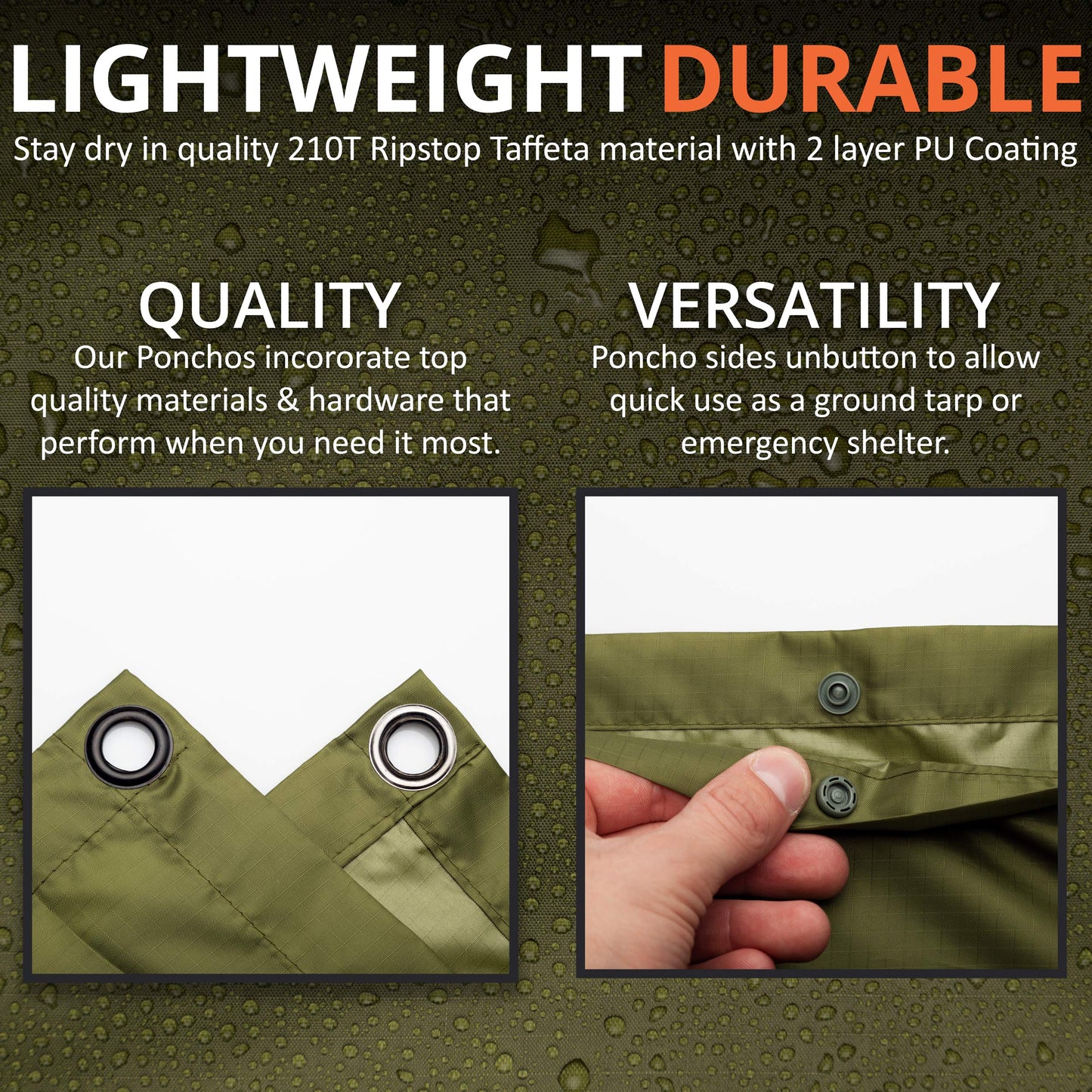 Arcturus Rain Ponchos | Adjustable Hood | Waterproof Ripstop Nylon | Great for Hunting, Fishing & Camping