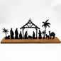 1pc Black Metal Nativity Scene with Wooden Base People Nativity Set Decorations for Christmas Xmas Table Ornaments