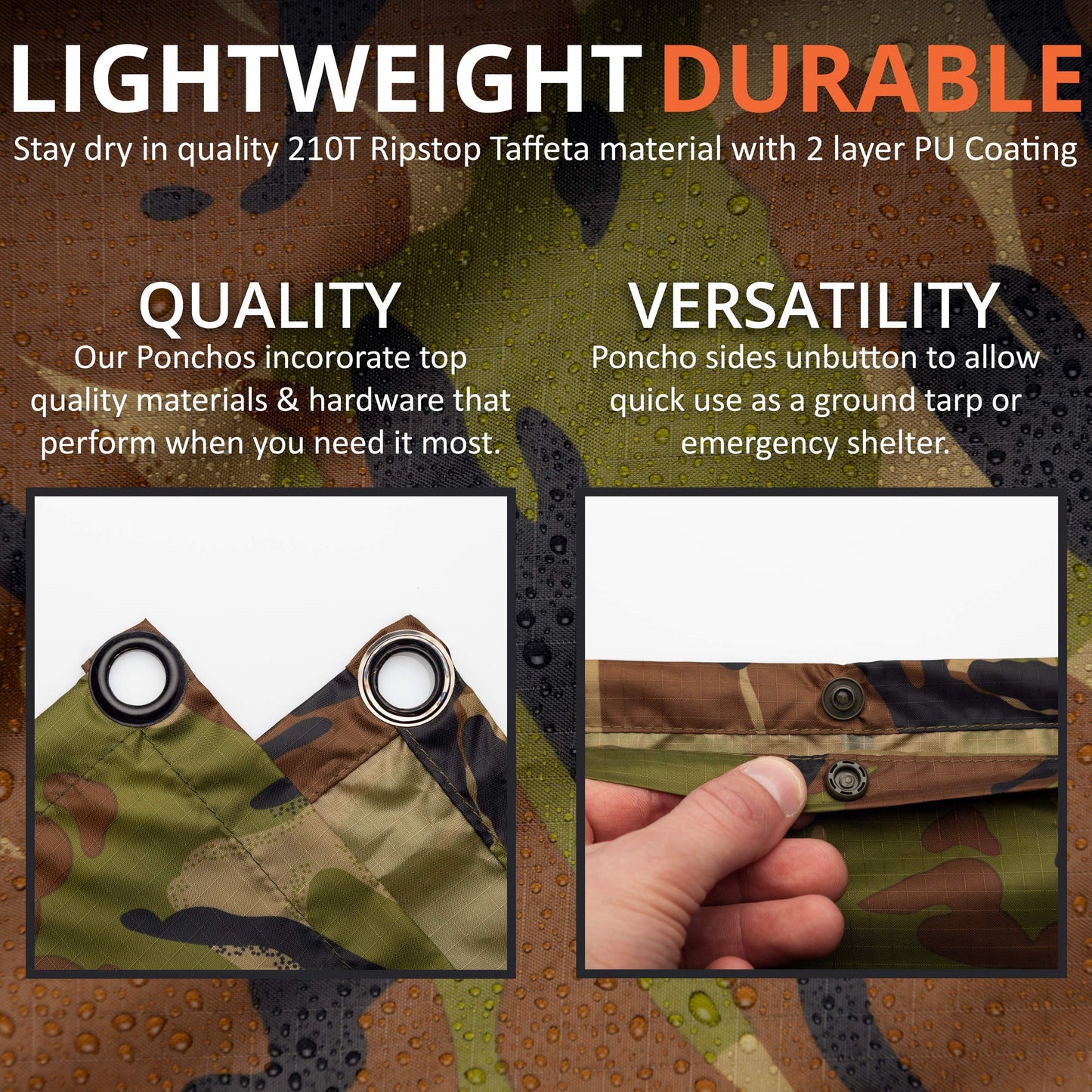 Arcturus Rain Ponchos | Adjustable Hood | Waterproof Ripstop Nylon | Great for Hunting, Fishing & Camping