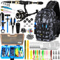PLUSINNO Fishing Backpack with Tackle Boxes, Waterproof Fishing Sling Tackle Bag For Fishing Gear With Rod Holder, Fishing Gifts for Men With Fishing lures, Fishing pliers, Fish Lip Gripper.