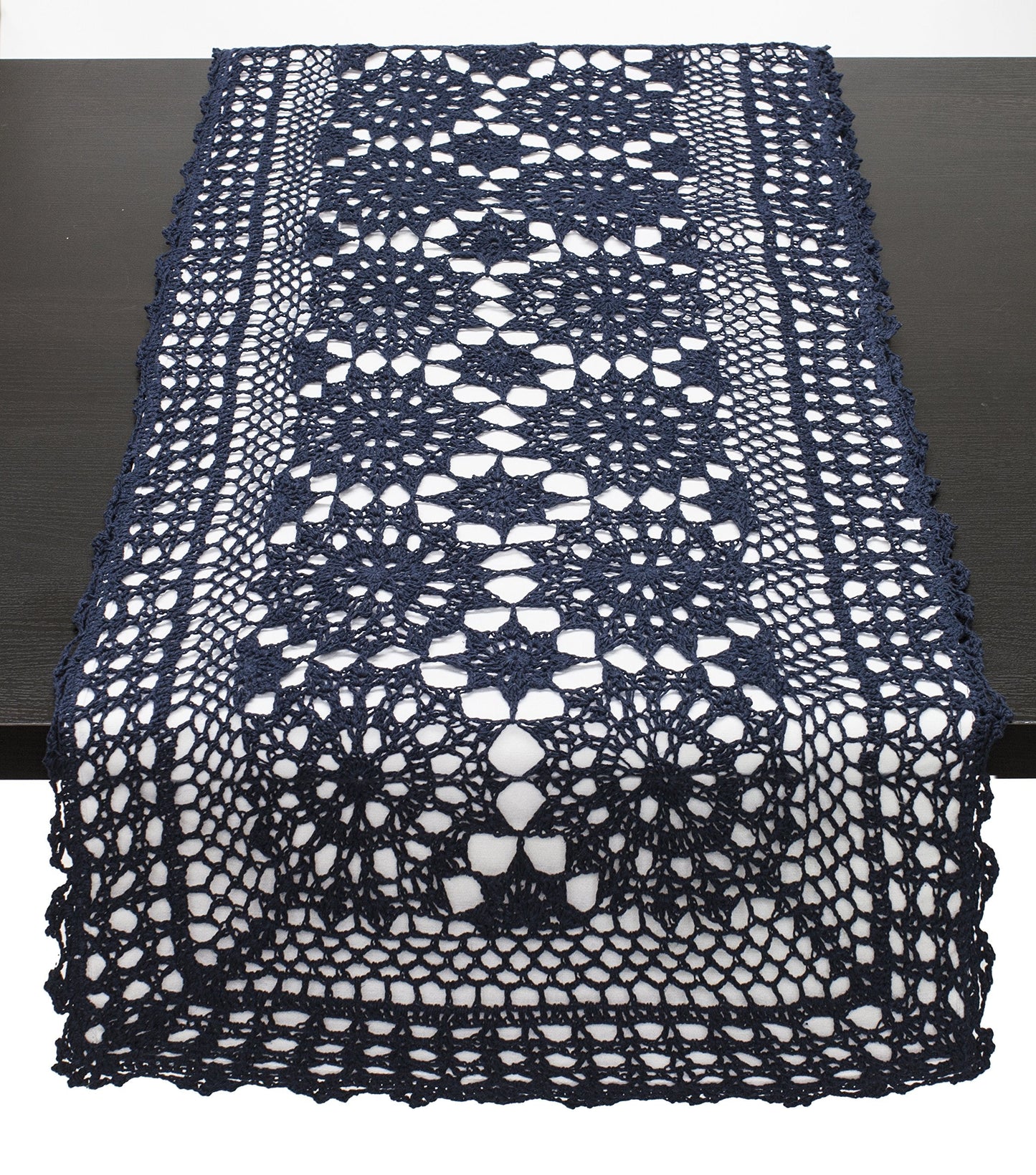 Fennco Styles Handmade Crochet Mandala Cotton Rectangular Table Runner - Vintage Table Cover for Home, Dining Room, Holidays, Family Gatherings, Banquets and Special Occasions