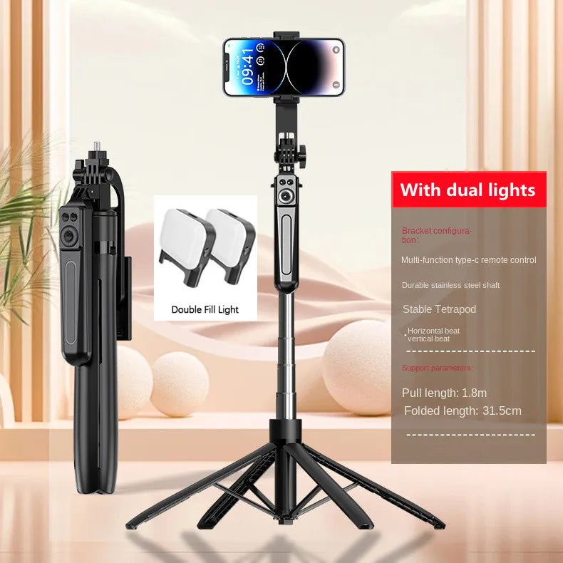 Roreta Selfie Stick Tripod Extendable Wireless Bluetooth Remote Portable Smartphone Stand Mount With light For iOS Android Phone
