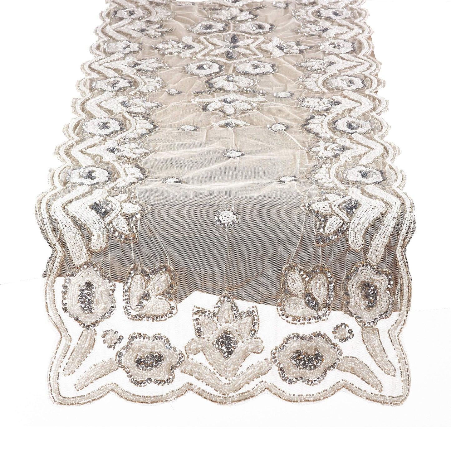 Fennco Styles Hand-Beaded Floral Table Runner - 16"x72" - 2 Colors