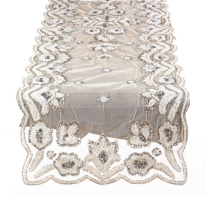 Fennco Styles Hand-Beaded Floral Table Runner - 16"x72" - 2 Colors