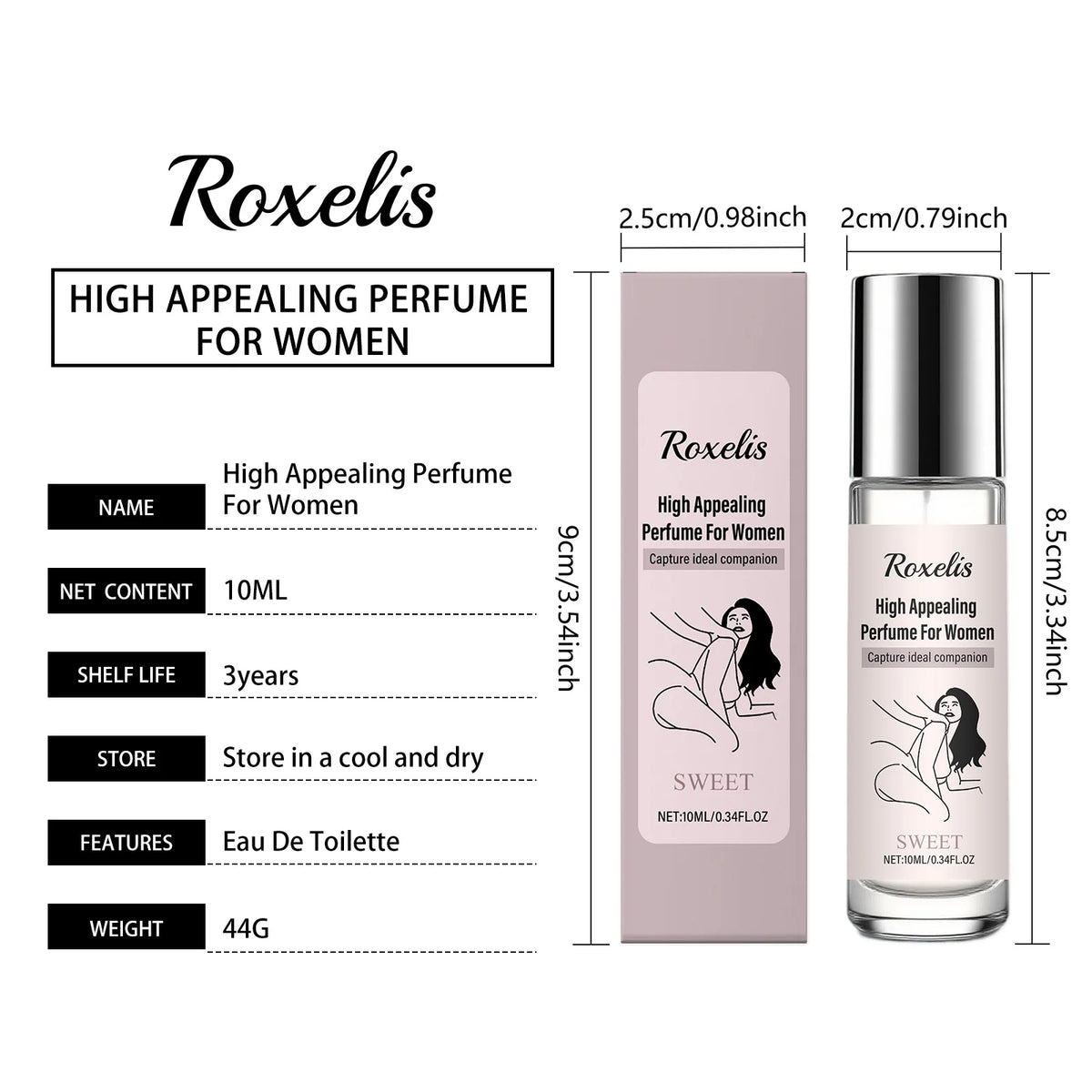 Roxelis Women's Roll-On Perfume 10ml - Alcohol-Free, Natural Aromatic Fragrance, Ball-Tip Applicator - Single, 4-Pack & 10-Pack