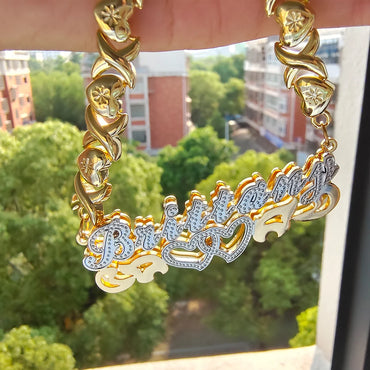 Personalized Custom Name XOXO Chain Necklace Earrings Stainless Steel 3D Double Nameplate Necklace For Women Men Jewelry Gifts