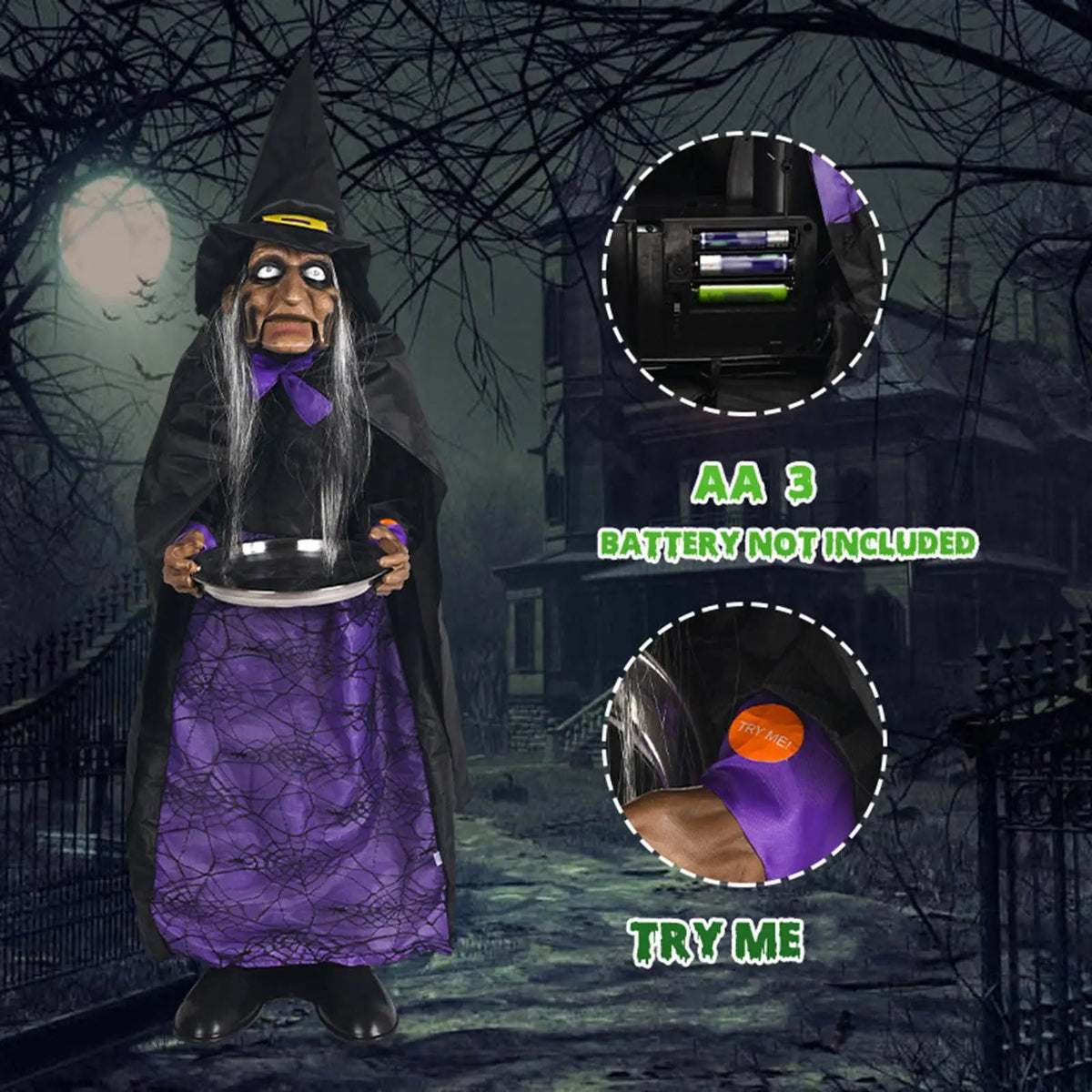Interactive Halloween Butler Prop with Glowing Eyes
