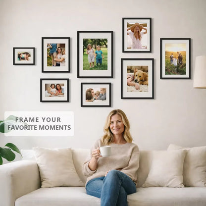 Black Aluminum Picture Frames – Modern Gallery Wall Set with Mat (Multiple Sizes)