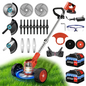 Cordless Electric Riding Lawn Mower and Weed Trimmer for Gardens & Courtyards