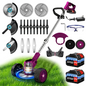 Cordless Electric Riding Lawn Mower and Weed Trimmer for Gardens & Courtyards
