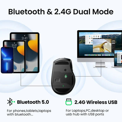 Wireless Bluetooth 5.0 Mouse — Ergonomic Silent 4000 DPI Dual Mode (2.4GHz) 6-Button for Laptop, MacBook, Tablet, PC