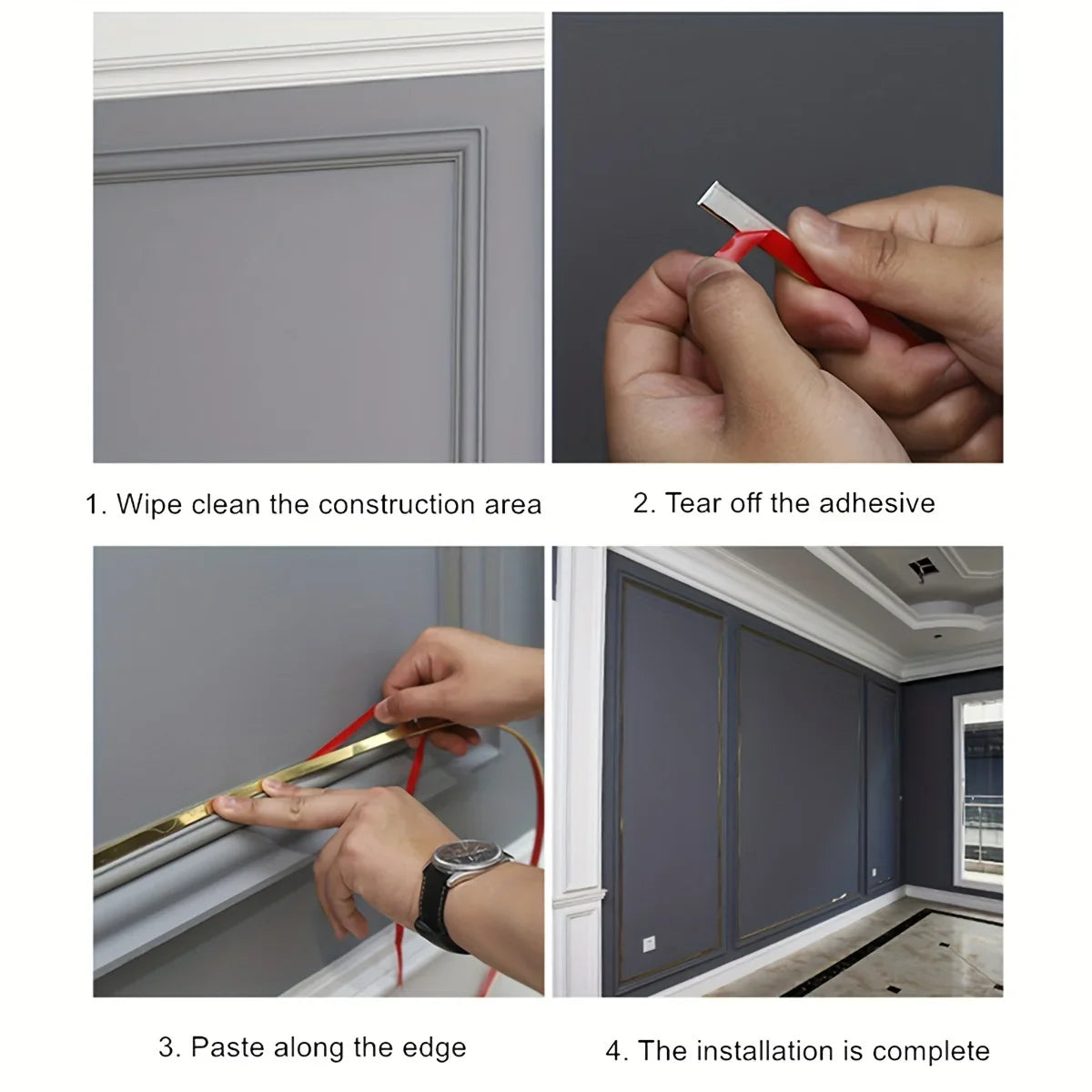 1pc 5M Self-Adhesive 1.1CM PVC Decoration Line Tile Gap Stickers - Waterproof Edge Strips Tape for Wall Decor Frame Decoration