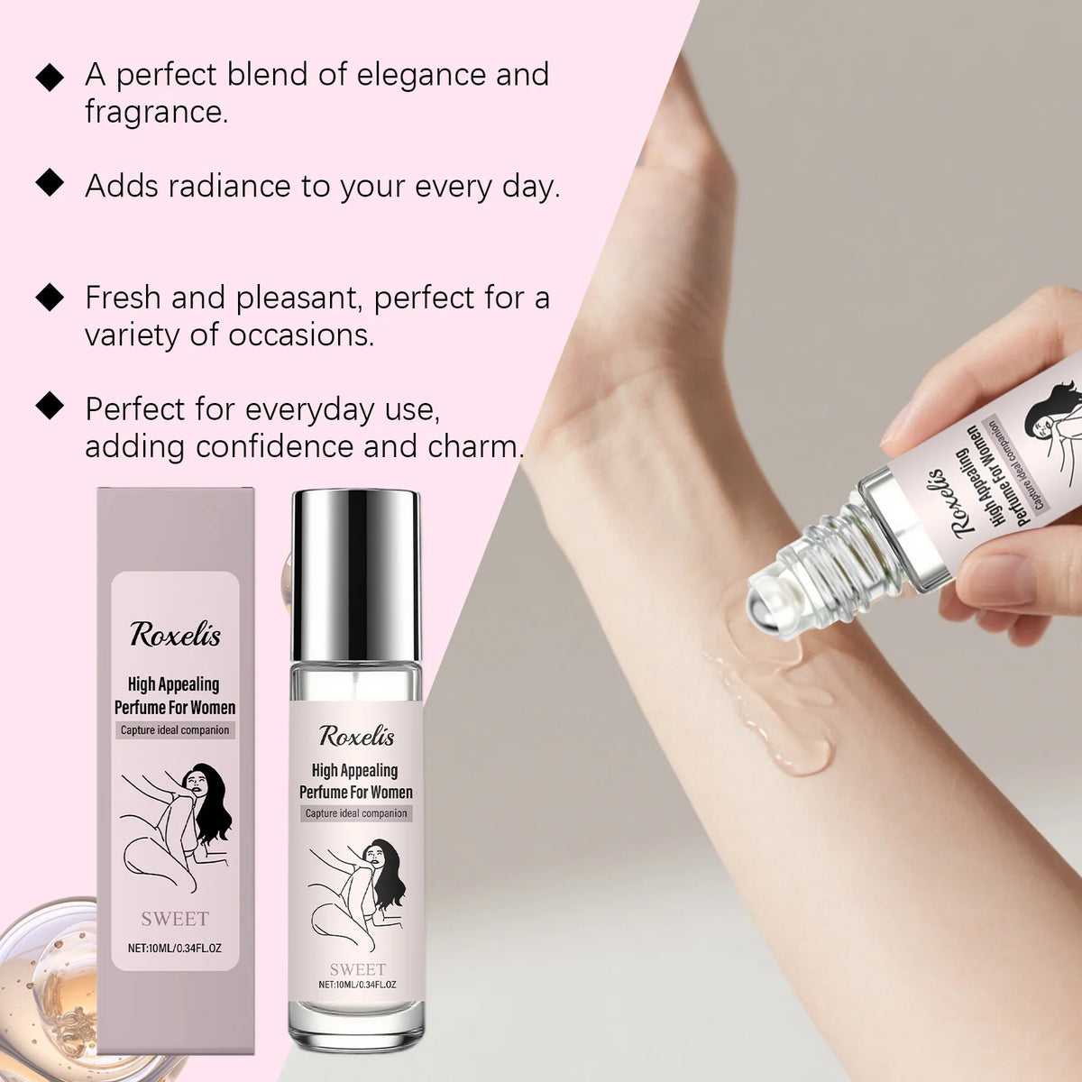 Roxelis Women's Roll-On Perfume 10ml - Alcohol-Free, Natural Aromatic Fragrance, Ball-Tip Applicator - Single, 4-Pack & 10-Pack