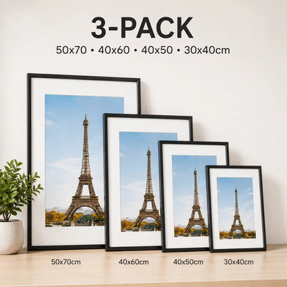 Black Aluminum Picture Frames – Modern Gallery Wall Set with Mat (Multiple Sizes)