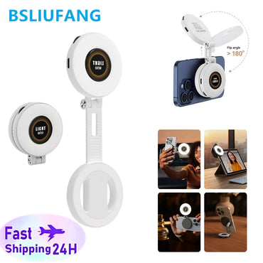 2in1 Portable Foldable Magnetic Rechargeable Ring Fill Light Phone Holder Perfect for Travel, Desktop, Selfies, Video, Makeup