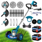 Cordless Electric Riding Lawn Mower and Weed Trimmer for Gardens & Courtyards