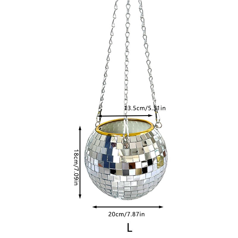 Disco Ball Planter Hanging Mirror Spherical Plastic Flower Pot Horticultural Hanging Basket