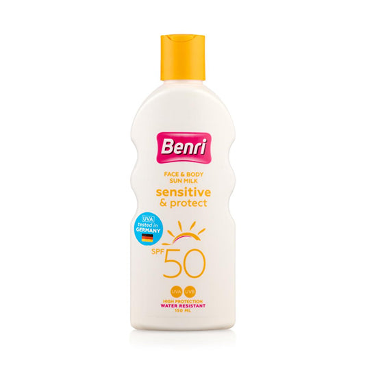 Benri Sensitive Skin Sunscreen Lotion SPF 50 - Waterproof & Moisturizing for Highly Sensitive Skin