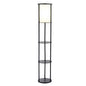 Modern Asian Style Round Shelf Floor Lamp in Black with White Shade