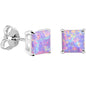 6mm Multi Square Sterling Silver Synthetic Opal Stud Earrings