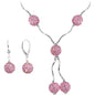 Sterling Silver Pink Crystal Ball Drop Necklace and Earring Set