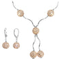 Sterling Silver Clear Champagne Ball Drop Necklace and Earring Set