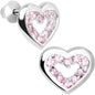 .925 Sterling Silver October CZ Open Heart Youth Screwback Earrings