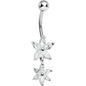 925 Sterling Silver Cubic Zirconia Dual Lily Dangle Belly Ring