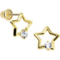 14K Yellow Gold Hollow Star CZ Youth Screwback Earrings