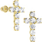 14K Yellow Gold Clear CZ 11mm Cross Youth Screwback Earrings