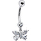 16G Solid 14k White Gold Dangle CZ Butterfly Belly Ring