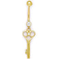 16G Solid 14K Yellow Gold Cubic Zirconia SKELETON KEY Belly Ring