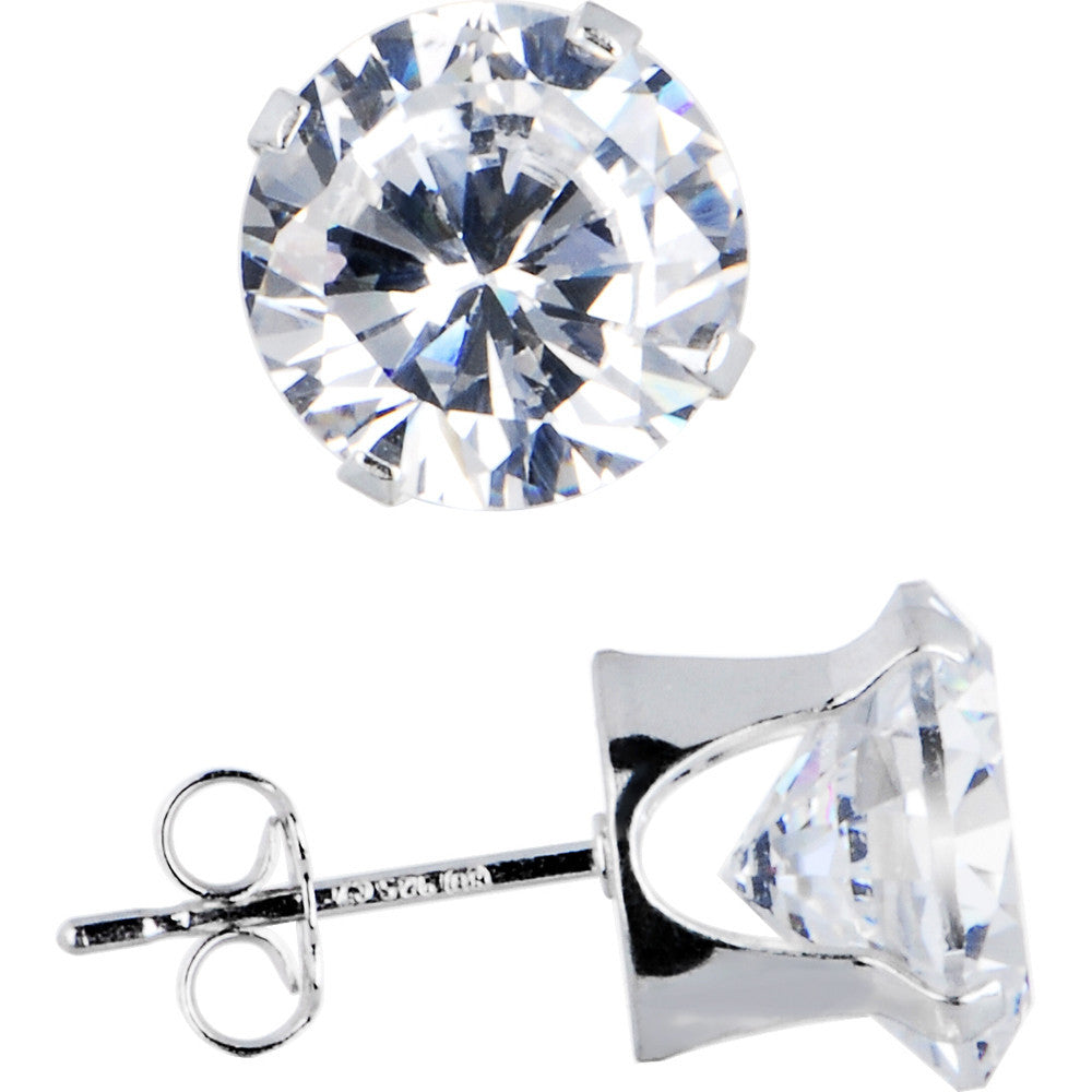 925 Sterling Silver 8mm CZ Round Stud Earrings