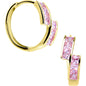 14k Yellow Gold Pink CZ Square Huggy Earrings